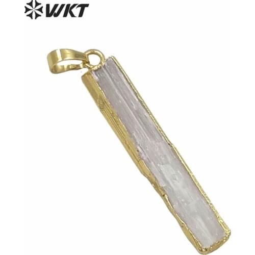 WT-P1180 Wholesale fashion jewelry natural gold edge selenite crystal blade pendant with 24K electroplated necklace