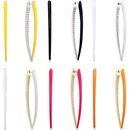 SHADOWHUNTERS Real 925 Silver Huggie Hoop Earrings with Clear CZ Colorful Neon Enamel Earrings New Women Jewelry Big Size Yellow