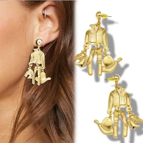 Western Earrings Wild West Cowboy Cowgirl Suit Jeans Horse Hat Drop Stud Country Boho Gold Fashion Earrings for Women