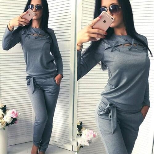 Women Spring Autumn Casual Solid Fitness Set Long Sleeve Hoody Long Pants Women Tracksuit Sportswear