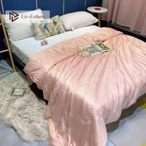 Liv-Esthete Women Noble 100% Silk Jade Comforter Filled Pure Silk Queen King Duvet Quilt Beauty Sleep All Season Home Textile