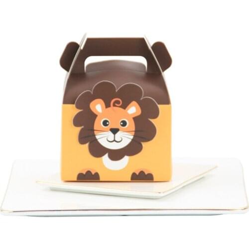 10Pcs Safari Animals Lion Favor Box Packaging Gift Box Paper Bags Animals Birthday Party Decoration Candy Dragee Bonbonniere