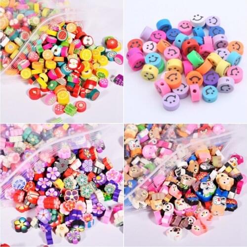 10g 10mm Fruit Animal Smiley Beads Polymer Clay Beads Mixed Color Polymer Clay Spacer Beads For Jewelry Making DIY Accessories