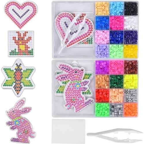2400Pcs Fuse Beads Kit 5mm Iron Beads Set with 4 Pegboards 4 Pattern Card 2 Ironing Paper 1 Tweezer Box for Kids Children Gift