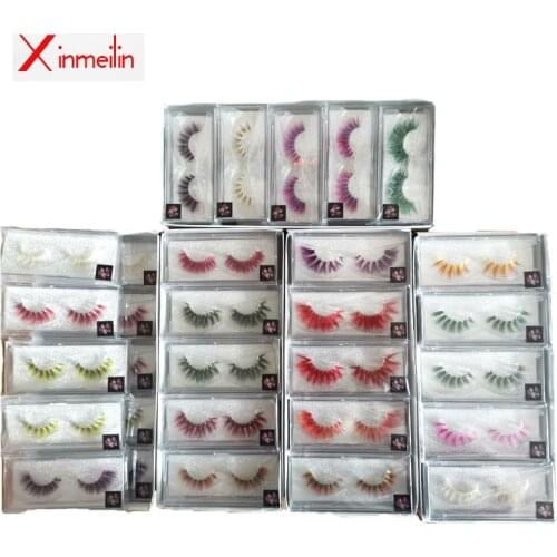 50 pairs color 3D mink lashes wholesale natural long individual thick fluffy makeup colorful eyelashes lash extension supplies