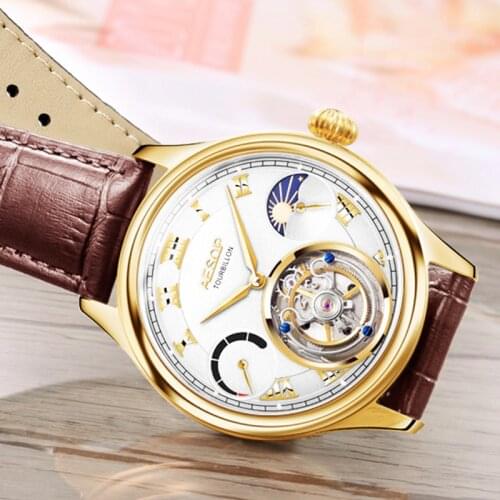 AESOP watch for men luxury casual brand tourbillon watch movement sapphire waterproof leather strap multifuction dial
