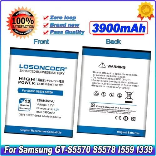 LOSONCOER 3800mAh EB494353VU Battery for Samsung Galaxy Mini S5750 S5570 s5250 S7230/E S5330 C6712 S5578 I559 I339 S5750