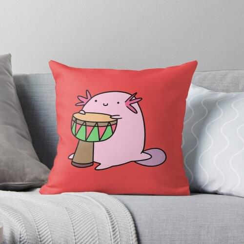 Axolotl Playing The Djembe Throw Pillow Cushion Cover Polyester Throw Pillows Case On Sofa Home Living Room Car Seat Decor