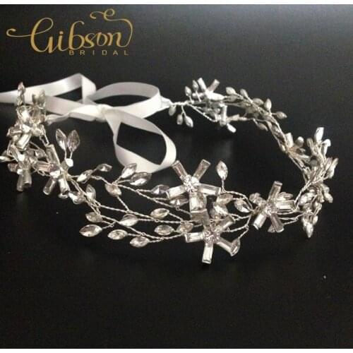 Free ShippingPlated Rhinestone Nature Inspired Wedding Hair Vine Heabands for Bride