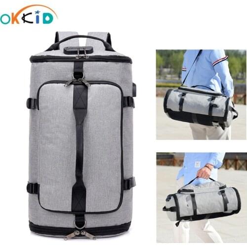 OKKID large travel Luggage Handbag men Travel Duffel Bag with luggage belt male anti theft password lock big travel bag pack