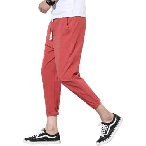 Fashion Men Pants Casual Solid Color Waist Drawstring Long Trousers Loose Cotton Harem Pants штаны мужские 2021