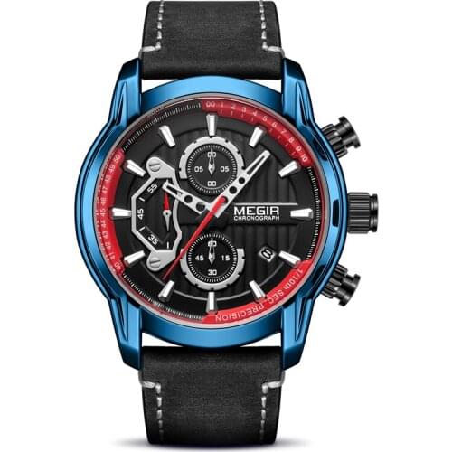 MEGIR Casual Sport Watches for Men Blue Top Brand Luxury Military Leather Wrist Watch Man Clock Fashion Chronograph Wristwatch