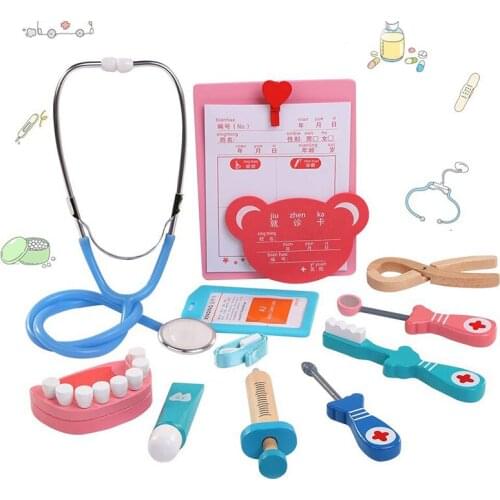 Wooden Toys Funny Play Real Life Cosplay Doctor Game Toy Dental Pretend Play Doctor Toys Accessories Tools 6PCS Set For Children