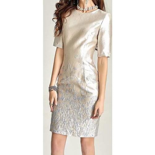 Knee Length Mother of the Bride Dress Luxury Shiny Embroidery Half Sleeve O-Neck Formal Pretty Groom Mother Gown For Wedding New