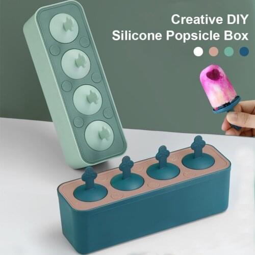 DIY Ice Cream Mold Silicone 4-hole Ice Mold Summer Homemade Ice Pop Making Box Ice Cream Tools Children Dessert Ice Cream Mold