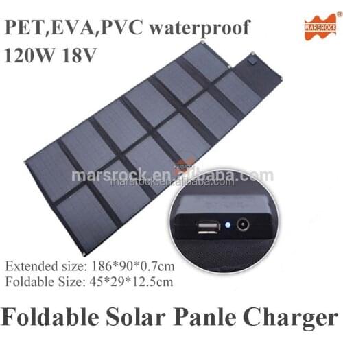 120W 18V flexible solar panel ,foldable, waterproof fabric charge laptop, 42V battery, iPad, iPhone, smart phones,camera/MP3