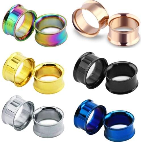 JUNLOWPY Double Flared Hollow Ear Gauge Plugs Stainless Steel Earring Lobe Stretcher Piercing Body Jewelry Ear Expansion 5-20mm