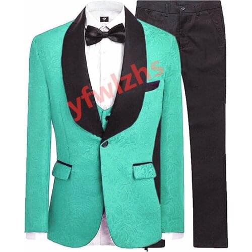 Handsome Embossing Groomsmen Shawl Lapel Groom Tuxedos Wedding Dress Men Suits Blazer Prom Dinner (Jacket+Pants+Tie+Vest) B107