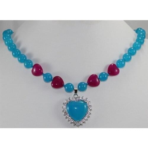 Beautiful blue and red Jade bead and designed heart shape pendant necklace best gift for lady