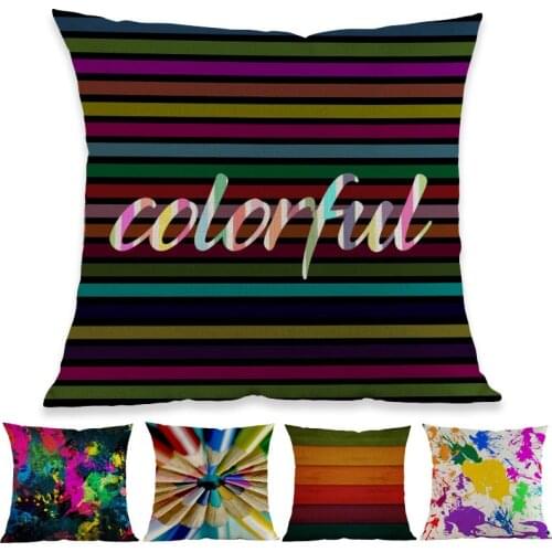 Colorful Colors Paint Stripe Rainbow Waves Visual Impact Geometric Pattern Throw Pillow Case Home Sofa Decorative Cushion Covers
