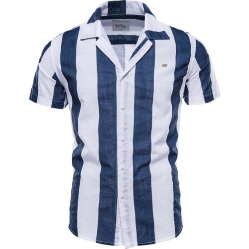 Fashion 100% Cotton Striped Linen Shirt Men Short-sleeved Vogue Suit Collar Beach Shirt for Men Fad New Men Summer Shirts