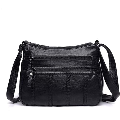 Fashion Women Crossbody Bag Black Soft Washed Leather Shoulder Bag Patchwork Messenger Bag Small Flap Bag for Girls