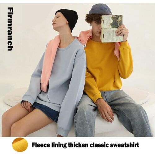 Firmranch 2020 Atumun/Winter New Men/Women Classic Round collar Hoodies Multi Solid Color Fleece Linned 500G Thick Sweatshirts