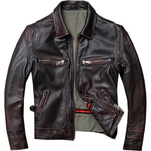 Old Fashion US Mens Cow Leather Jacket Trench Coats Automotive Mans Genuine Leather Jacket High Street Overcoats Streetwear A788