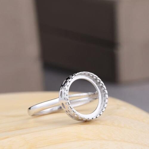 925 Sterling Silver Engagement Wedding Semi Mount Ring for 12mm Round Cabochon Amber Agate Opal Lapis Lazuli Setting DIY Stone