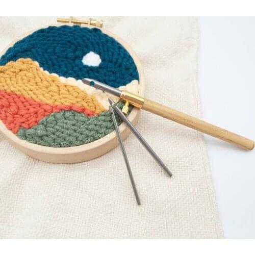 Wooden Handle Punch Poke Needle Embroidery Pen Wire Guide Sewing Weaving Tools 85DA