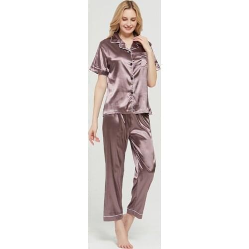 Spring Pajama Sets Faux Silk Pijama Sexy Satin Sleepwear Women Summer Large Size Pyjama Femme Sleep Lounge Short Sleeve Pajamas