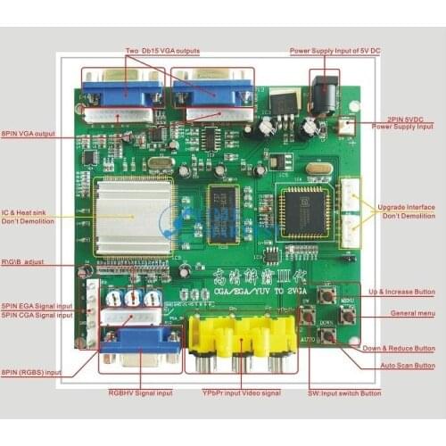 2 Pcs of RGB TO VGA / CGA TO VGA converter board/2 VGA output-game accessory for arcade game machine/LCD game machine