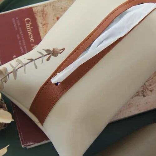Color Matching Leather Hanging Bag Japanese Style Pumping Light Luxury House Decoration Tissue Box
