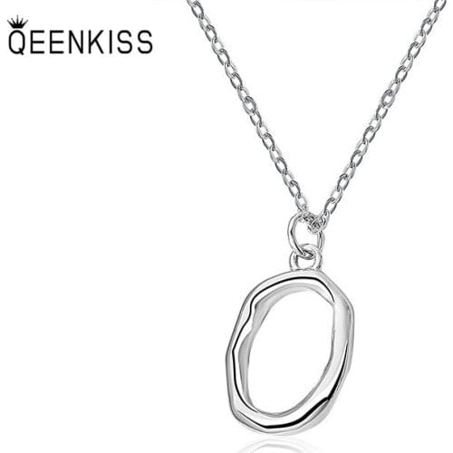 QUEENKISS NC699 2021 Fine Jewelry Wholesale Fashion Lady Girl Birthday Wedding Gift Oval 18KT Gold White Gold Pendant Necklace
