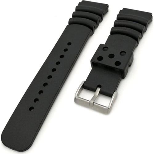 AOOW Silicone Watchband 20 22 24mm Men Black Sports Diving Rubber Waterproof Watch Strap Silver Stainless Steel Buckle Watchband