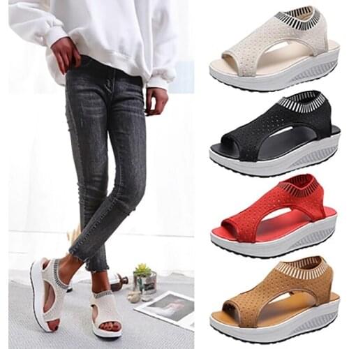 Summer Womens Sandals Wedges Footwear 2021 Casual Platform Sandals Women Shoes Female Slip on Peep Toe Knitted Ladies Sneakers