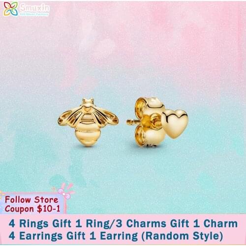 Smuxin 925 Sterling Silver Stud Earrings Bee & Heart Stud Earrings Cubic Zirconia Statement Stud Earrings Women Earrings Gift