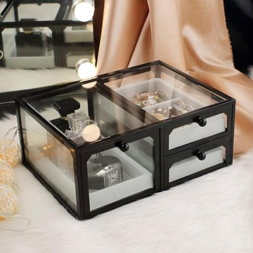 Коробка для хранения European Glass Jewelry Box Hand Jewelry Necklace Earring Clamp Pendant Ring Watch Organize Storage Shelf