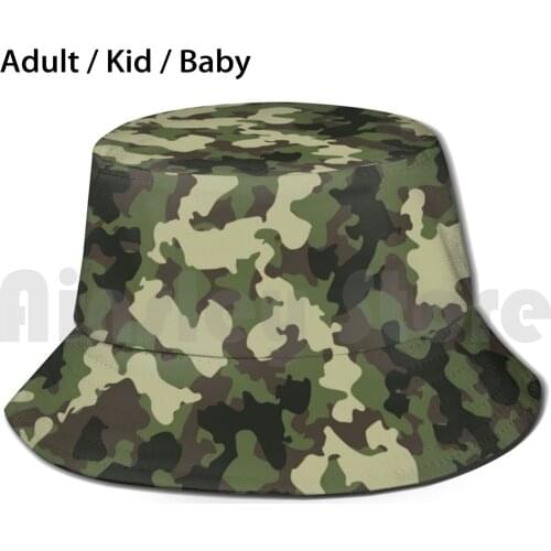 Jungle Green Woodland Camouflage Pattern Sun Hat Foldable UV Protection Camouflage Camo Army Military Pattern Black