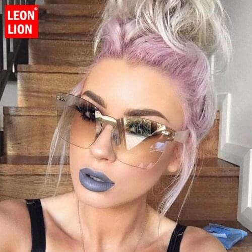LeonLion 2021 One-piece Sunglasses Women Colorful Candy-colored Retro Fashion Rimless Sun Glasses Vintage Luxury Eyewear UV400