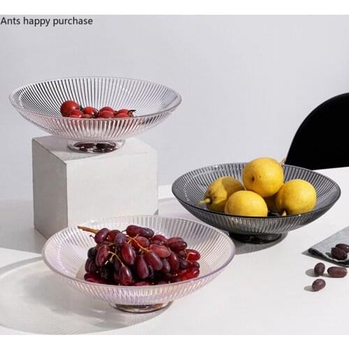 Glass Fruit Plate Tall Feet Transparent Glass Plate Snack Tray Dishes Dessert Bowl Cake Pan Fruit Salad Bowl Decorative Plates