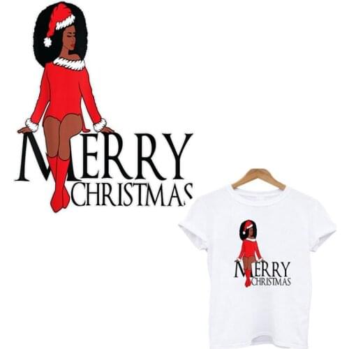 Merry Christmas Girl Iron-on Transfers For Clothing Diy Clothing Thermoadhesive PatchesFor T-Shirt Dresss Applique Badges