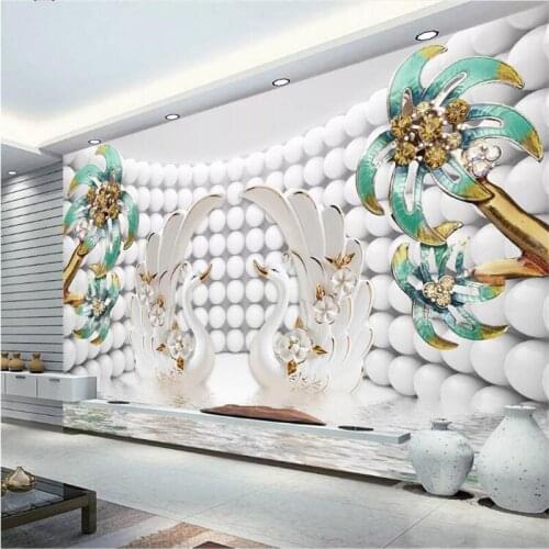 Wellyu Custom Wallpaper New 3D Round Coconut Swan Jewelry Background Wall papel pintado de pared papel de parede 3d behang