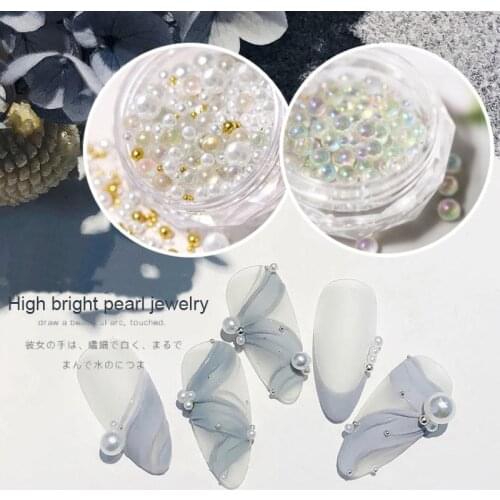 High bright pearl jewelry3d Nail Rhinestone Various Size Pearls Charming Nail Art Decoration White Circle Beads Studs Manicure