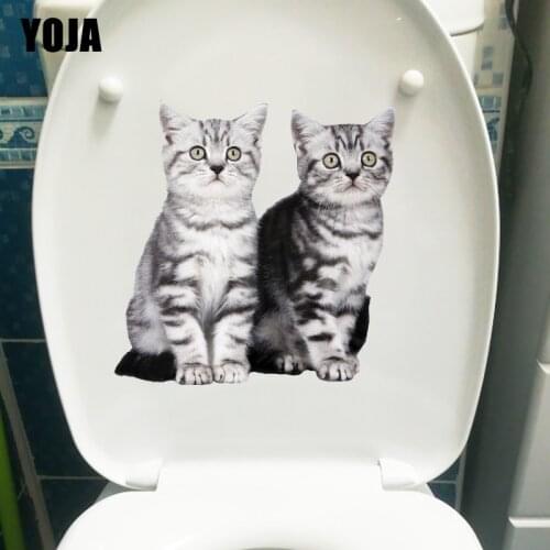 YOJA 22.7*22.7CM Cute Animal Cat Funny Bathroom Toilet Seat Stickers Kids Room Decor Wall Decal T1-0993