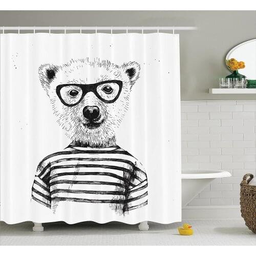 Apartment Shower Curtain Dressed up Hipster Nerd Smart Male Bear in Glasses Fun Character Animal Artful Bathroom Accessories