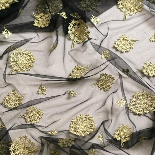 Mesh fabric black gold thread embroidery gauze soft lace fabric retro style cheongsam dress handmade diy cloth 50*150cm