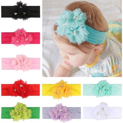 ON SALE 1PCS Childrens hair accessories baby pearls flower headband elastic hair band photo props floral head band