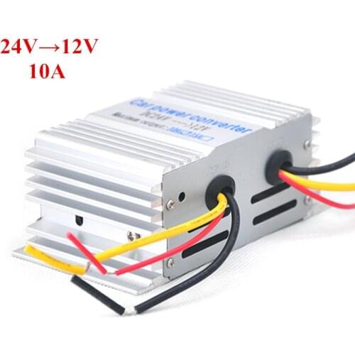 1pcs 10A 24 V To 12 V 180W Car Power Step-down Transformer Converter Aluminum Alloy Shell for car and trains universal