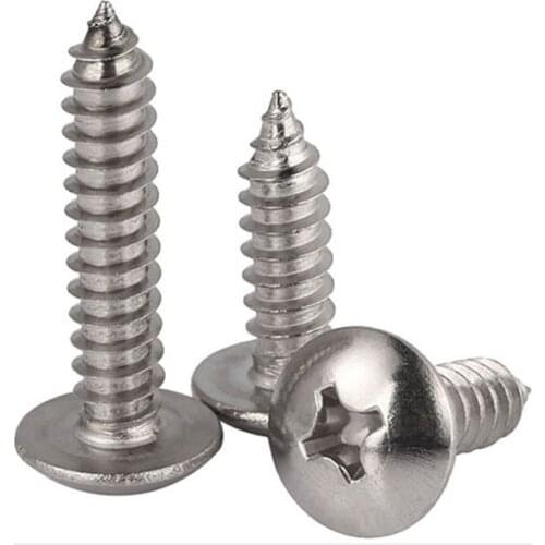M3 M4 316 Stainless Steel Large Flat Head Self-Tapping Screws Wood Screws Cross Groove Mushroom Head Screws 20 Pcs